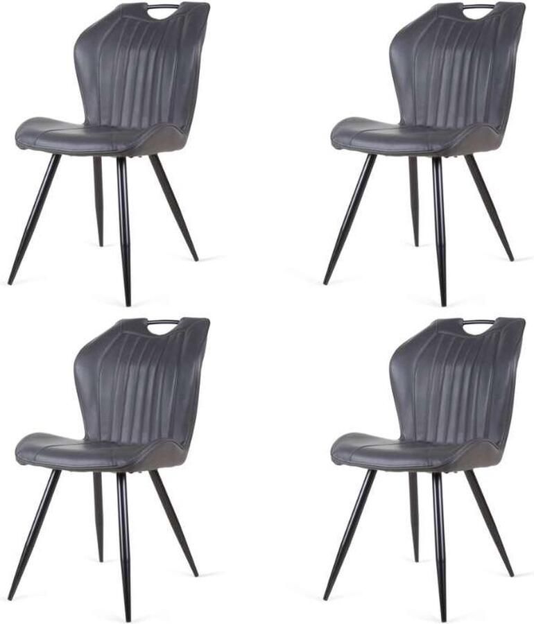 Bo Lundgren Eetkamerstoel Cobra leer Vintage zwart (4 stuks)