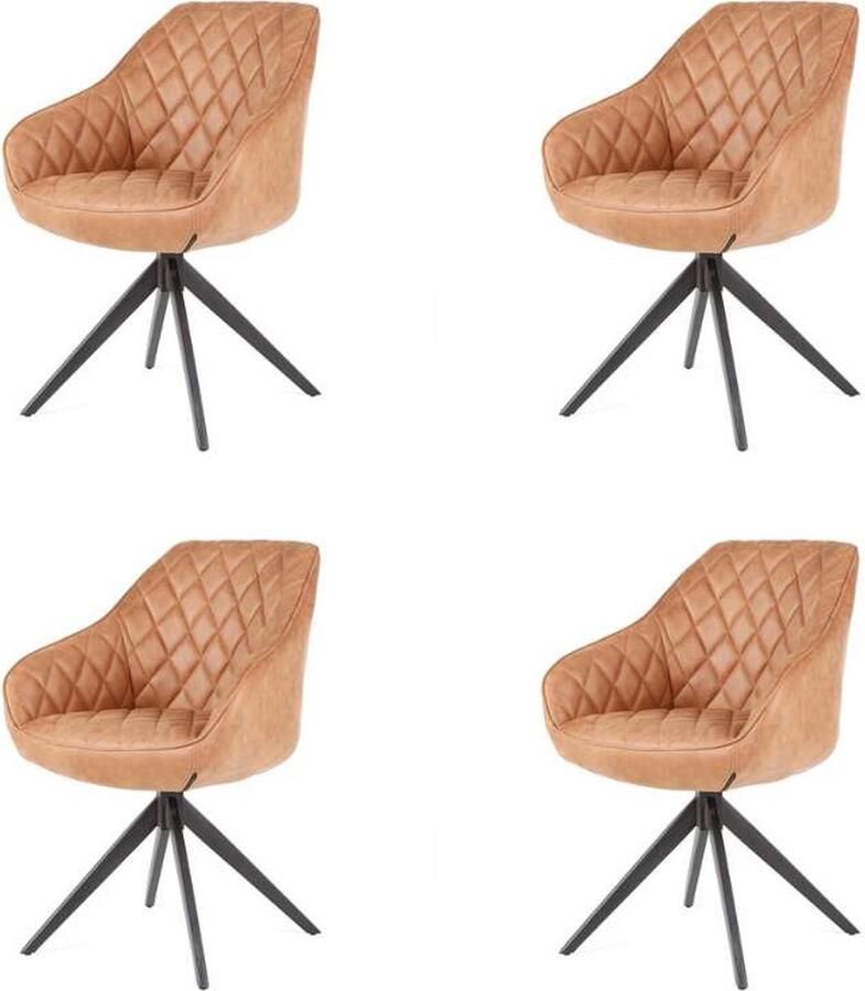 Bo Lundgren Eetkamerstoel Collins lederlook Soft cognac (4 stuks)