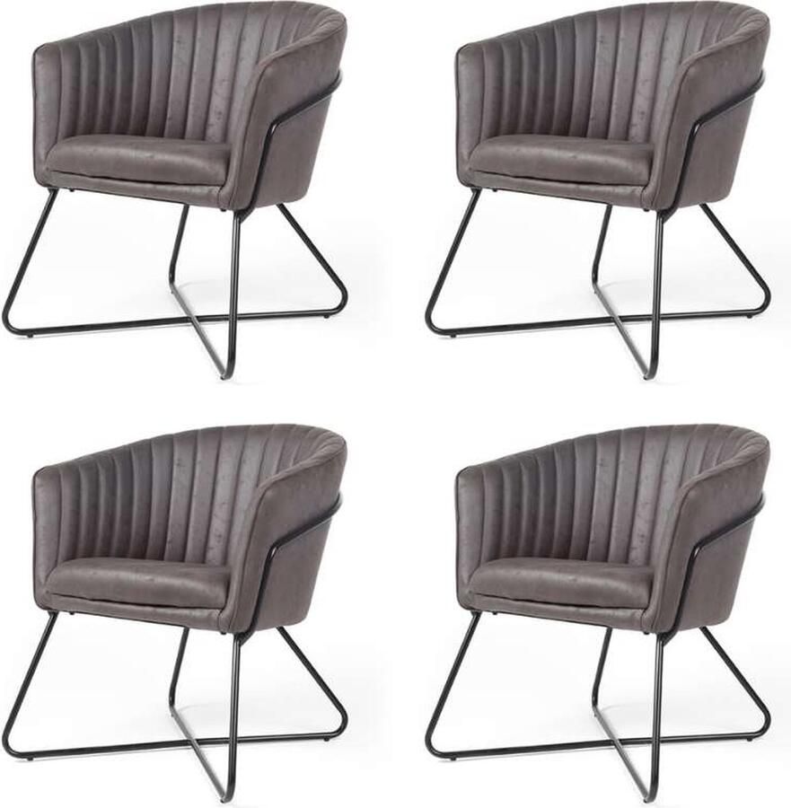 Bo Lundgren Eetkamerstoel Nova lederlook Soft antraciet (4 stuks)