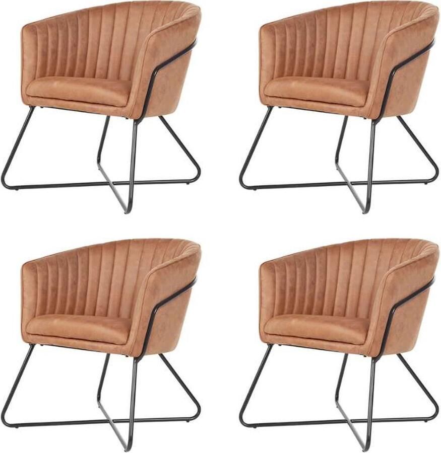 Bo Lundgren Eetkamerstoel Nova lederlook Soft cognac (4 stuks)