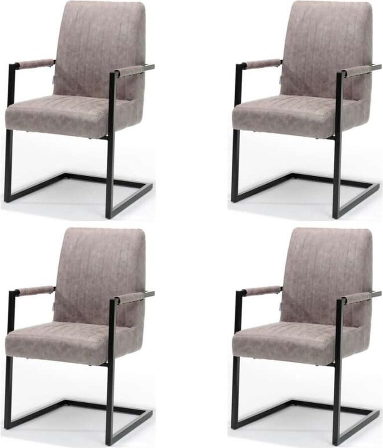 Bo Lundgren Eetkamerstoel Sanne Lederlook Soft Pebble Met armleuning (4 stuks)