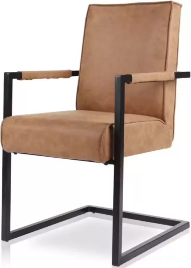 Bo Lundgren Eetkamerstoel Andries Lederlook Soft Cognac Met armleuning