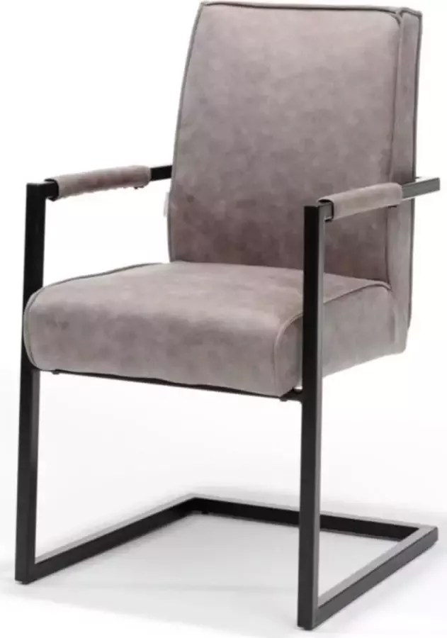 Bo Lundgren Eetkamerstoel Andries Lederlook Soft Pebble Met armleuning