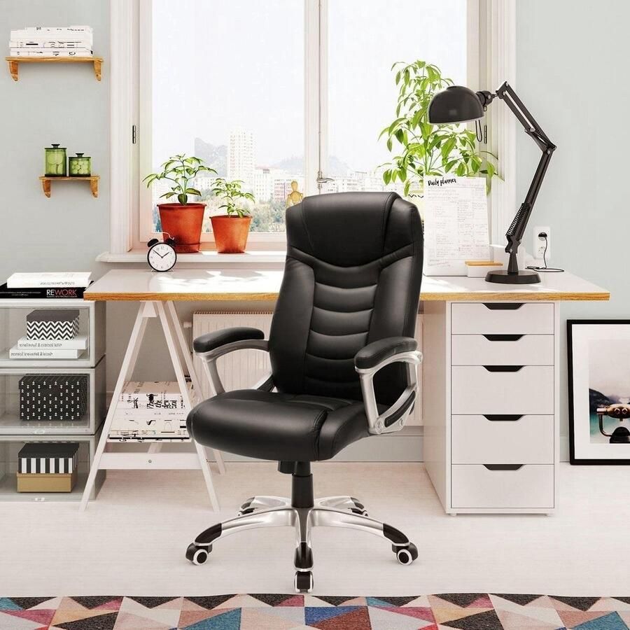 Bobbel Home Bureaustoel Ergonomisch – Verstelbare Zithoogte – PU Kunstleer – Met Hoge Rugleuning en Armleuningen - Foto 3