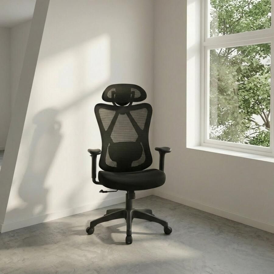 Unbrandedn SONGMICS OBN063B01 Ergonomische bureaustoel computerstoel mesh-stoel verstelbare lendensteun en hoofdsteun maximale belasting 150 kg in hoogte verstelbaar zwart - Foto 2