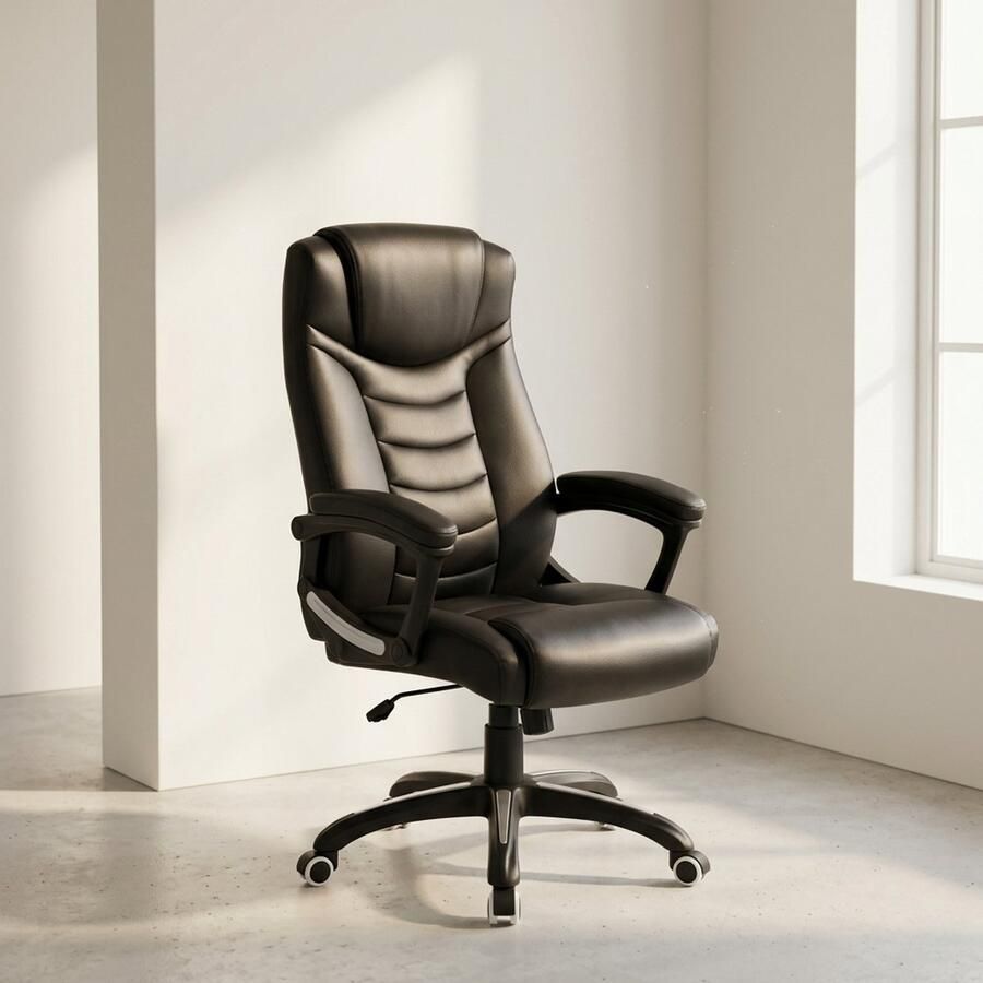 Bobbel Home Bureaustoel Ergonomisch – Verstelbare Zithoogte – PU Kunstleer – Met Hoge Rugleuning en Armleuningen - Foto 2