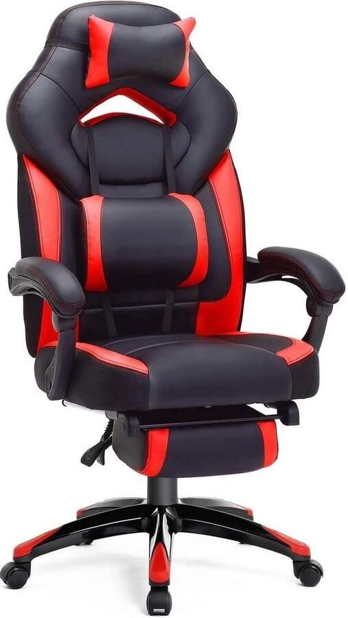 Bobbel Home Luxe Ergonomische Gaming Chair Bureaustoel Kantelmechanisme Lendekussen & Hoofdkussen Ergonomische Luxe Racing Style Design Game Computer Stoel Gamestoel Voor Gamen Kantoor Thuiswerken Zware Belasting Kunstleer Zwart Rood - Foto 3