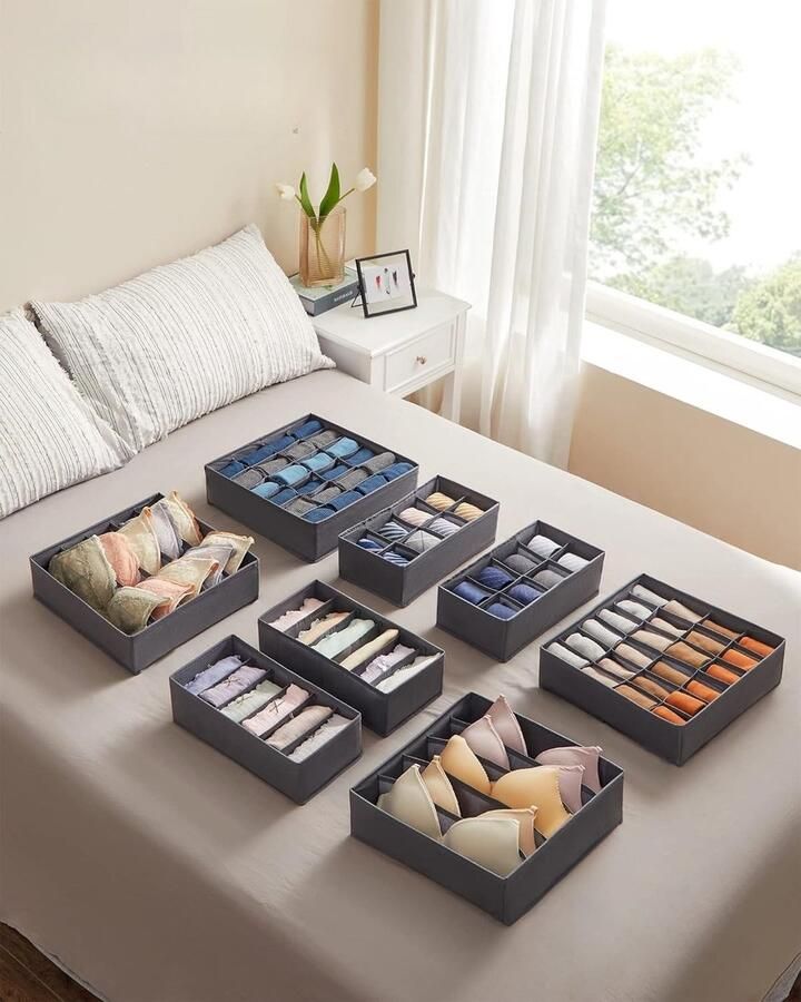 Bobbel Home Ondergoed Opbergdozen Lade organizer Kledingkast Organizer Beha Ondergoed Sokken Stropdassen Opvouwbare Dozen Stoffen Dozen Set van 8 Grijs