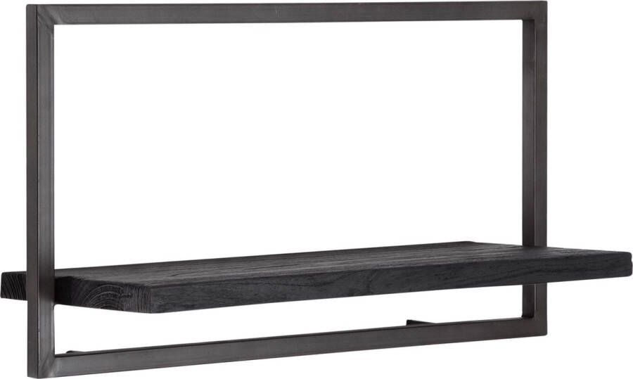 Bodhi Zwarte houten wandplank wandrek met metaal 65x25x35 cm