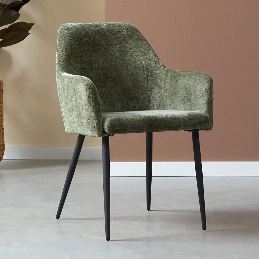 Bodio Olijfgroene eetkamerstoel met armleuningen