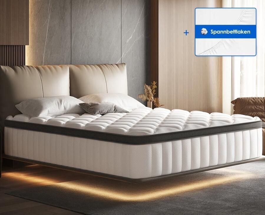 Bodyprotect 90 x 200 cm pocketveringmatras Elite Line matras met 1000 pocketveren hardheidsgraad 3 7 zones premium koudschuim-toplaag Made in EU afneembare hoes wasbaar op 60 graden 90 x 200 x 25 cm wit - Foto 2