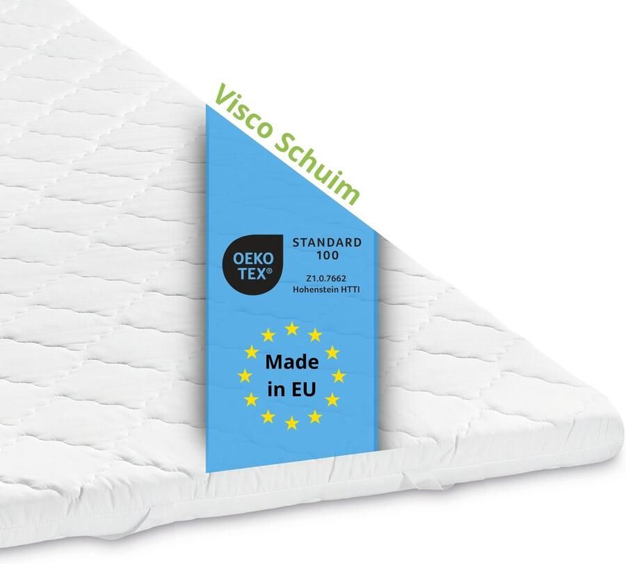 Bodyprotect visco topper matrastopper 100x200 cm hoogte 6 cm comfortabele visco schuim matrasoplegger met 4 elastische hoekbanden geschikt voor alle matrassen en bedden Made in EU 100 x 200 x 6 cm wit - Foto 2