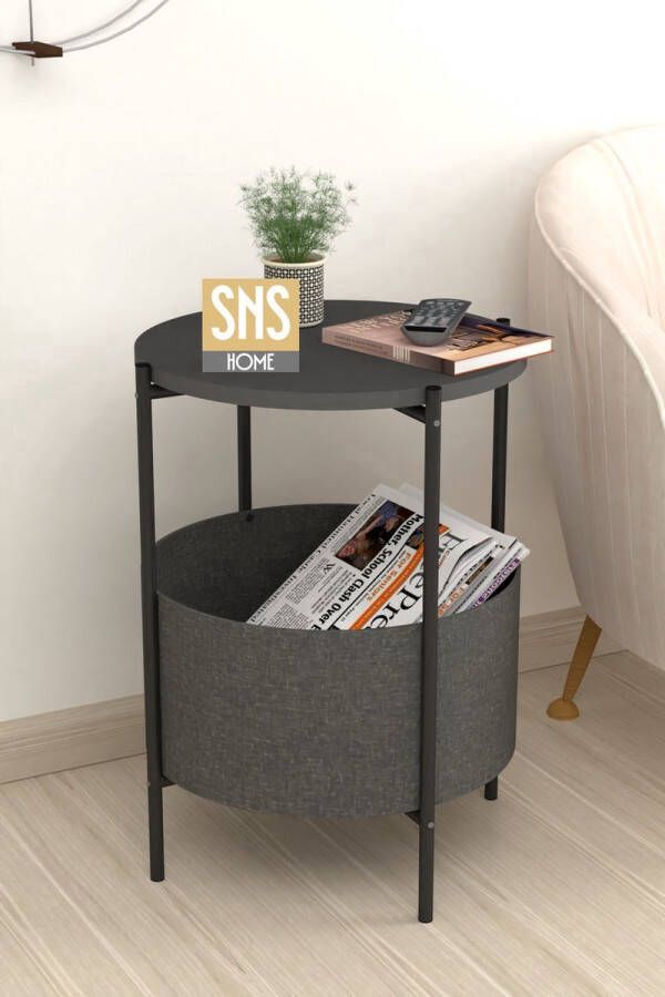 Bofigo Bijzettafel Salontafel met Grote Tas Krantenhouder Boekenplank Bloempot Bijzettafel met Opbergruimte Antraciet