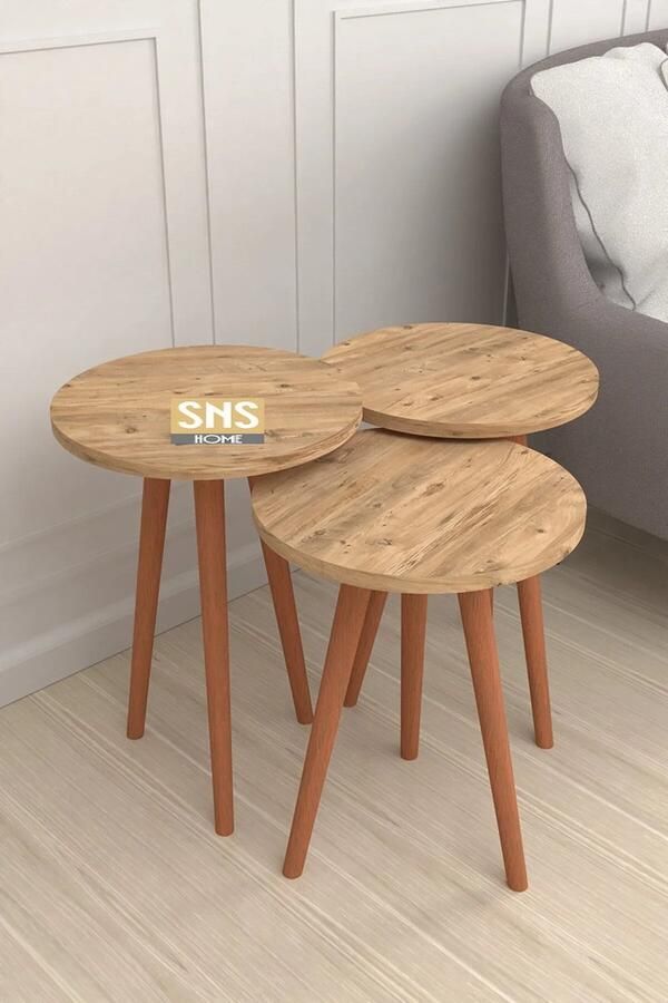 Bofigo Bijzettafel set van 3 Nesttafel Bijzettafels- Salontafel Set van 3 Luxe Design Bijzettafel Sofa Tafel Woonkamer Tafel met Houten Poten Pijnboom 35 x 35 cm