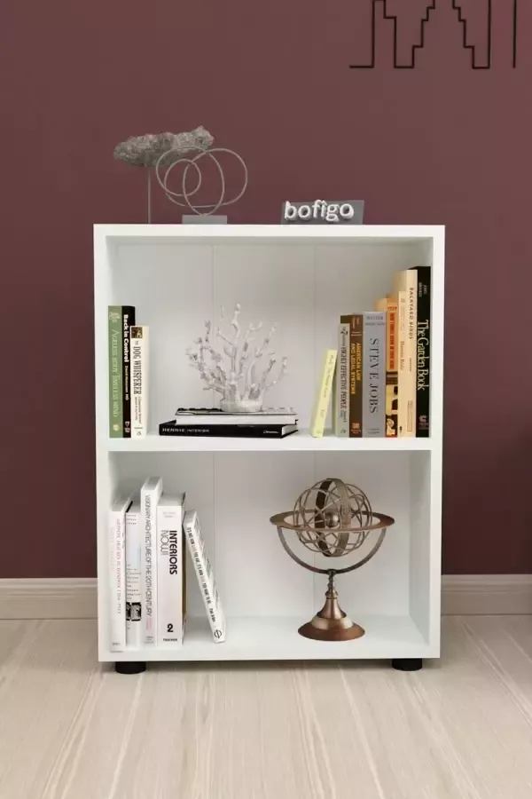 Bofigo SNS Home 13-05 Decoratieve Boekenkast met 2 Planken Moderne Spaanplaat Boekenkast Houten Boekenkast Wit