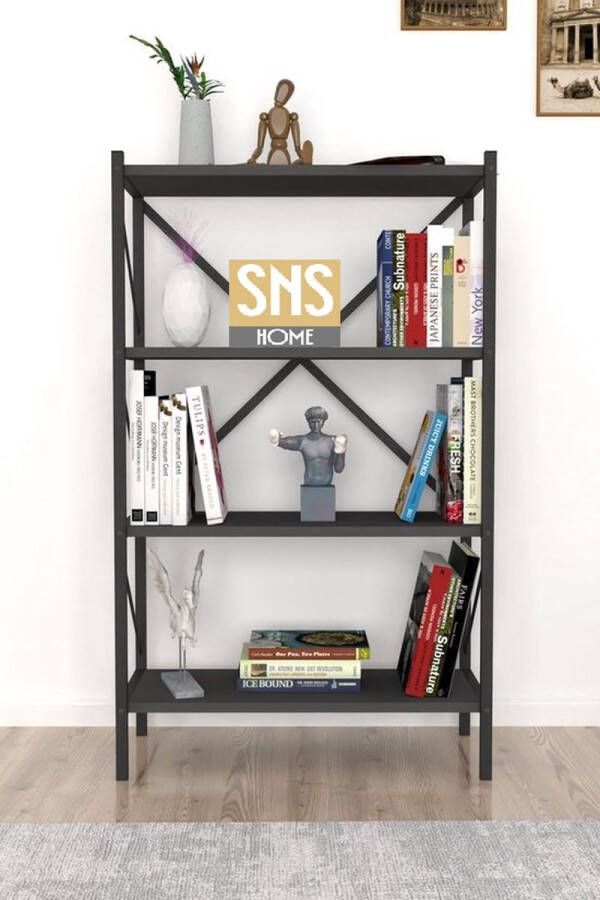 Bofigo Decoratieve Boekenkast met 4 Planken Metalen Boekenkast 66 x 34 x 121 cm Antraciet 4 Planken