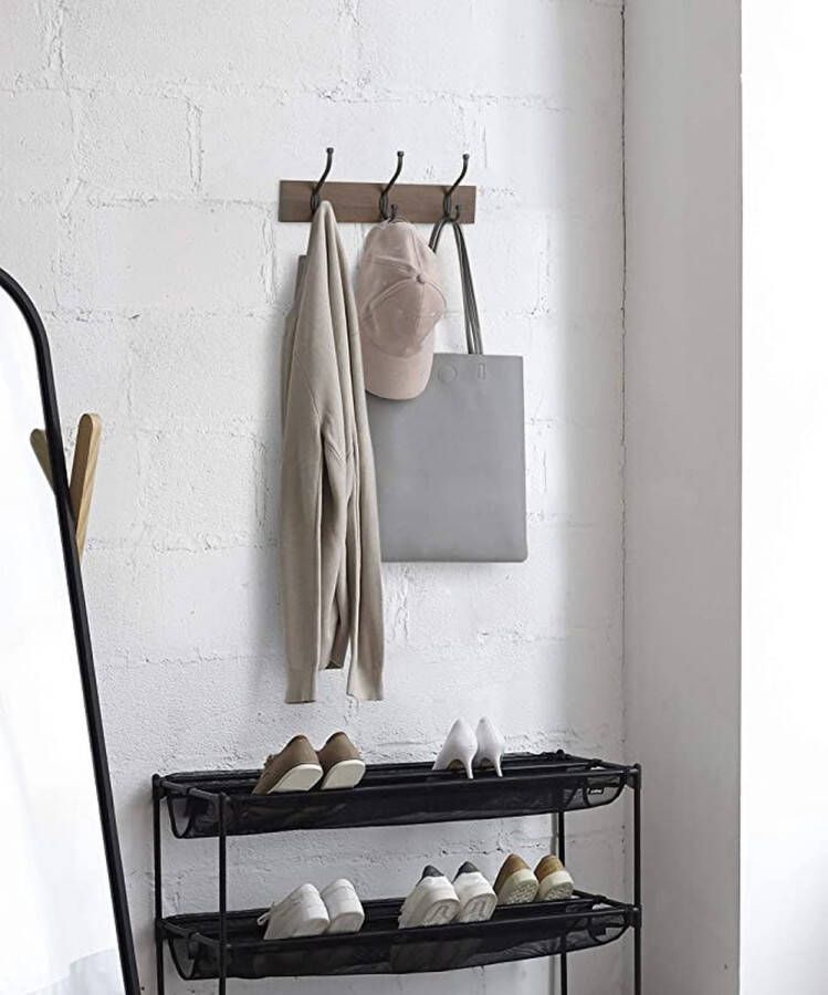 Bofigo Houten Wandhanger Wandkapstok met 3 Haken Walnoot Wooden Wall Hanger 3 Hooks Wall Coat Rack Walnut 34 cm