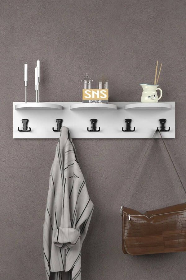 Bofigo Kapstok Hanger Wandkleerhanger Wandhanger Wandkapstok Ovale Plankhanger 5x2 Haken 80 cm Wit