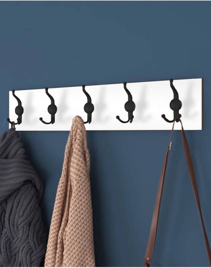 Bofigo Kapstok Hangkapstok 5x3 haakjes Hangend Industrieel Wandkapstok 80x15 cm MDF Wit
