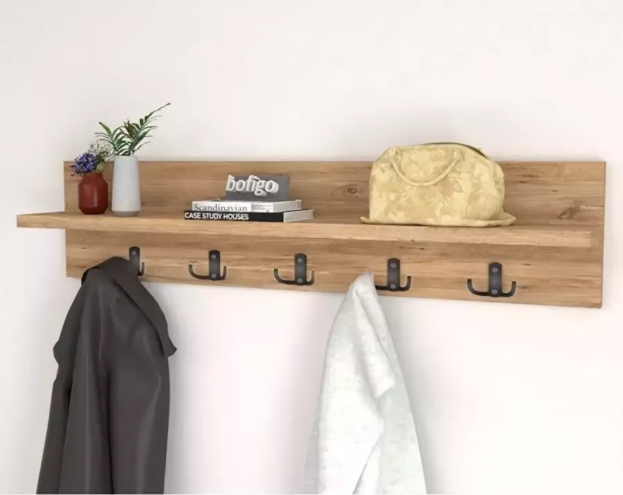 Hiba 10 stuk Kapstok 10 stuk Wandkapstok Modern Stijl Kapstok -Pijnboom Natuurlijk Hout Pijnboom Kleur 5 haken - Foto 2