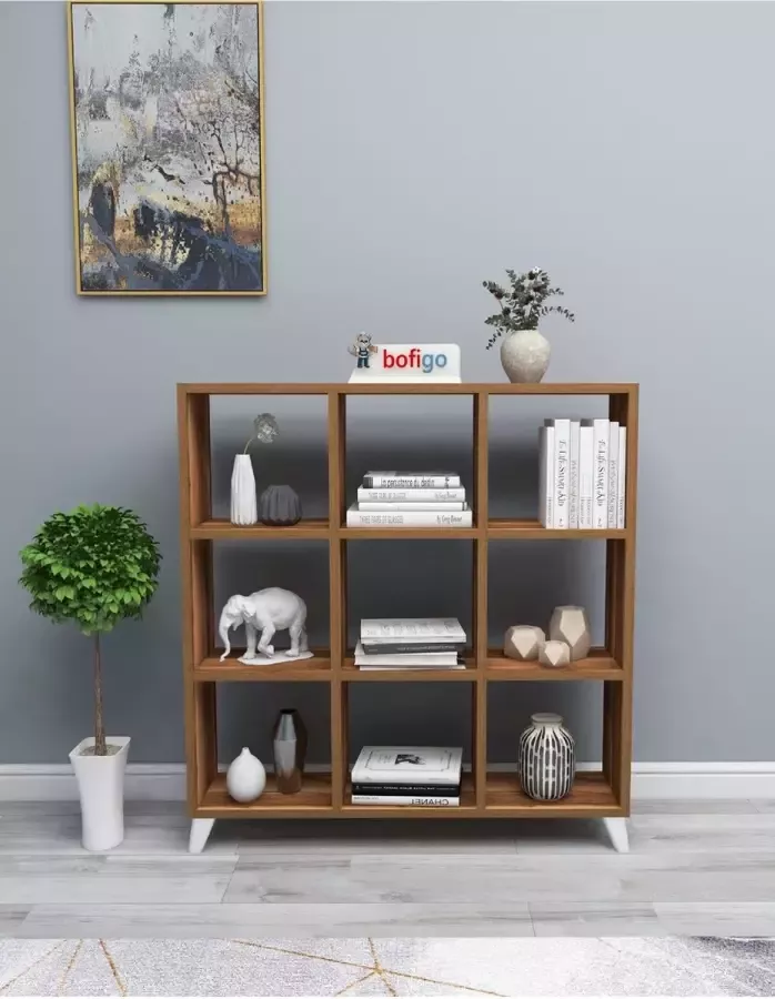 Bofigo SNS Home Kubus Boekenkast 9 Vakken Boekenkast met Planken Vierkante Boekenkast Bibliotheek Okkernoot