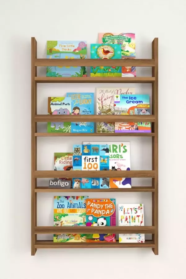Bofigo Met 4 Planken 120 x 74 Cm Montessori Boekenkast Educatieve Kinderboekenkast Woor Kinderen -Okkernoot