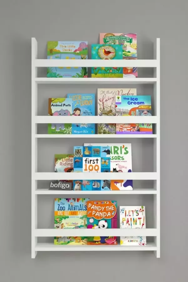 Bofigo SNS Home Met 4 Planken 120 x 74 Cm Montessori Boekenkast Educatieve Kinderboekenkast Woor Kinderen MDF Wit