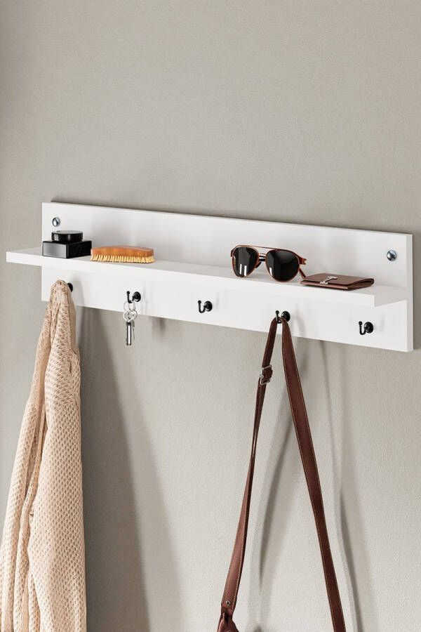 Bofigo Moderne Muurhanger Wandkapstok Kapstok met Plank Kapstok Garderobe 80 cm 5 Haken Wit