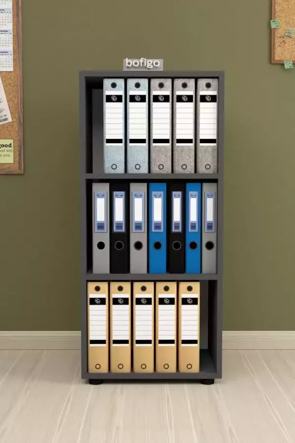 Bofigo SNS Home Prismakast met 3 Planken Boekenkast met 3 Planken Kantoorkast De Map Multifunctionele Kast Keukenkast Antraciet 108 3 x 49 x 32 cm