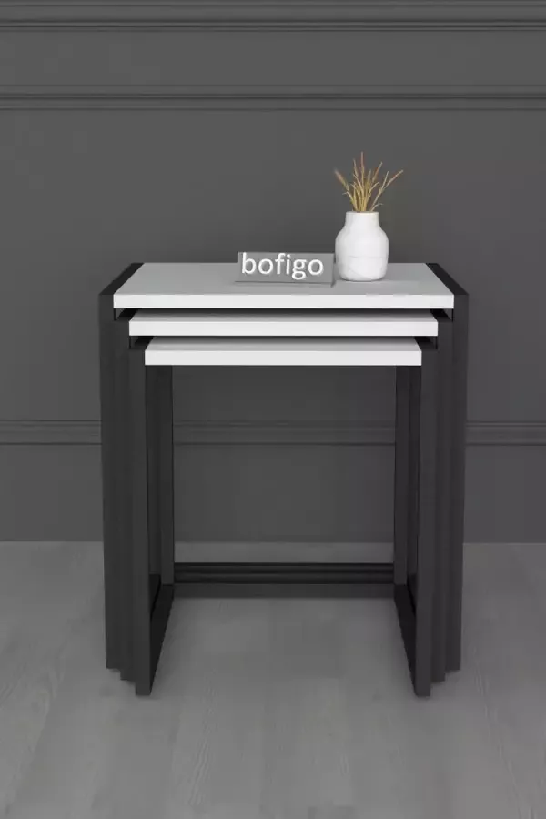 Bofigo Set van 3 Coffee Tables Metal Salontafel Bijzettafel Set van 3 Coffee Metalen Nesttafel Wit