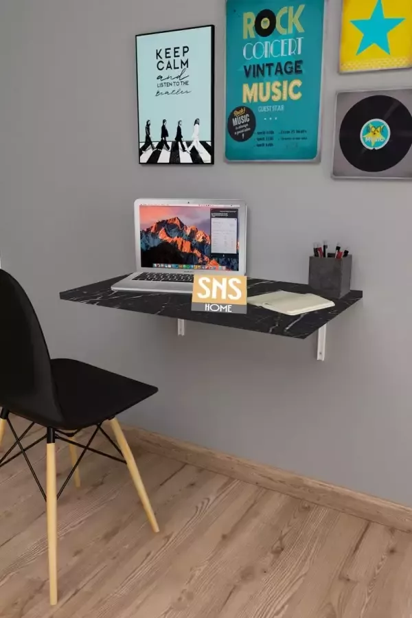 Bofigo Ruimtebesparende Opvouwbare Wandtafels Stijlvolle Functionaliteit Voor Elk Interieur 72 X 45 cm Zwart en Marmer - Foto 2