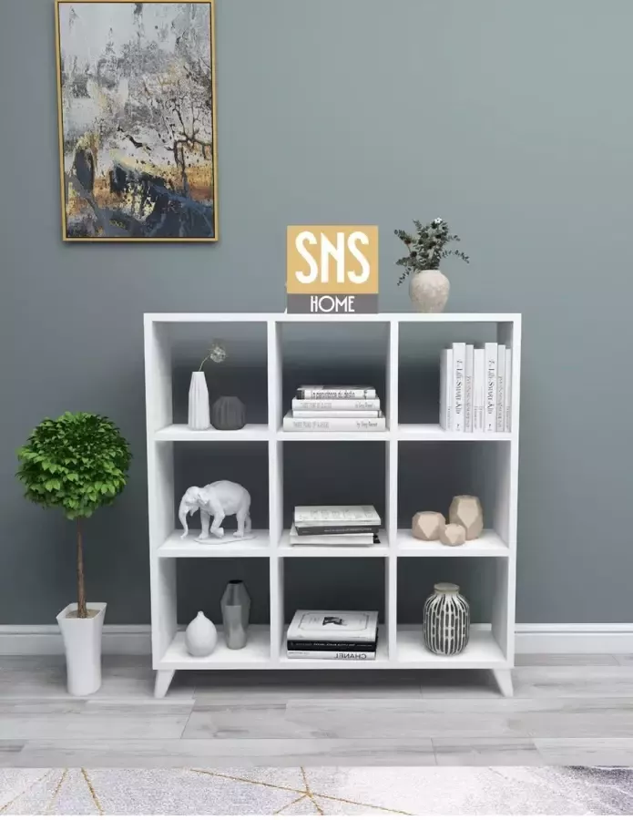 Bofigo SNS Home Kubus Boekenkast 9 Vakken Boekenkast met Planken Vierkante Boekenkast Bibliotheek Wit