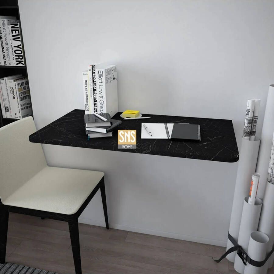 Bofigo SNS Home Ovaal Geslepen Ovale Hoektafel 72 x 45 Cm Klaptafel Wandtafel Keukentafel Balkontafel Bureau Zwart en Marmer