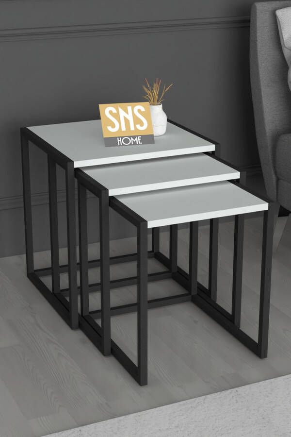Bofigo SNS Home Set van 3 Coffee Tables Metal Salontafel Bijzettafel Set van 3 Coffee Metalen Nesttafel Wit