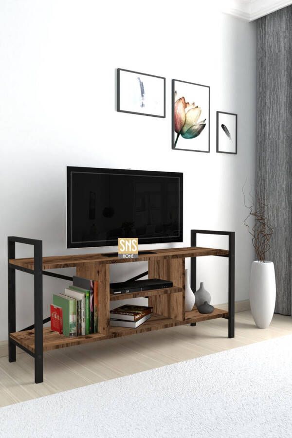 Bofigo TV-meubel met plank Televisiemeubel Tv Kasten Tv-standaard Plank Tv-eenheid Televisiestandaard Lidia Bruine 120 cm