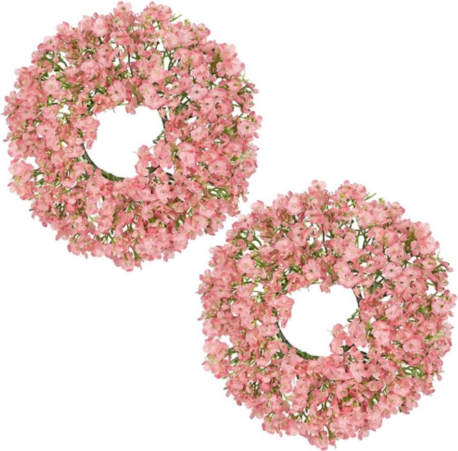 BOG 2 Stuks Kleine Kunstmatige Gipskruid Krans 10 Inch Roze Gipskruid Krans Voor Voordeur Nep Baby Breath Bloemen Krans Flora Kaars Ring Voor Huis Kantoor Binnen Buiten Tafel Decoratie
