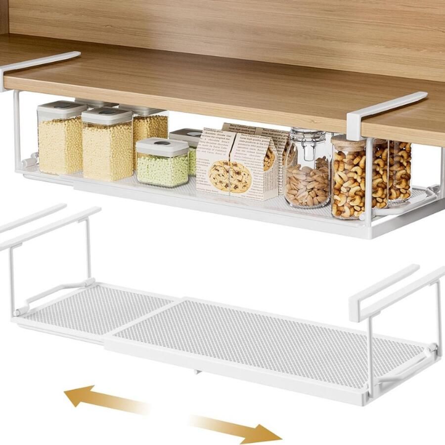 BOG Onderrek 2 Stuks Metalen Hangmand Verstelbaar 38-70 cm Opbergmand Voor Keuken Schoenenkast En Kledingkast