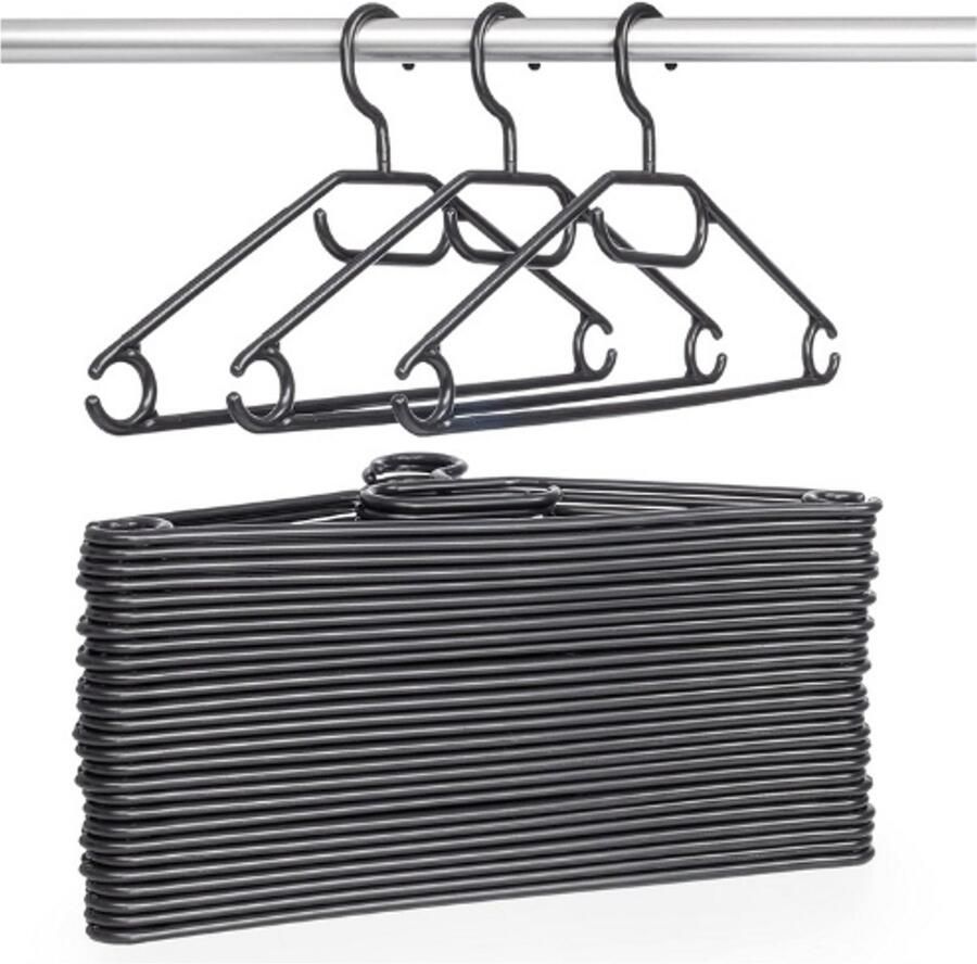 BOG 30-Delige Set Kledinghangers Zwart Stevige Kunststof Hangers Met Antislip Inkepingen Ruimtebesparend En Lichtgewicht Voor Broeken Shirts Jurken