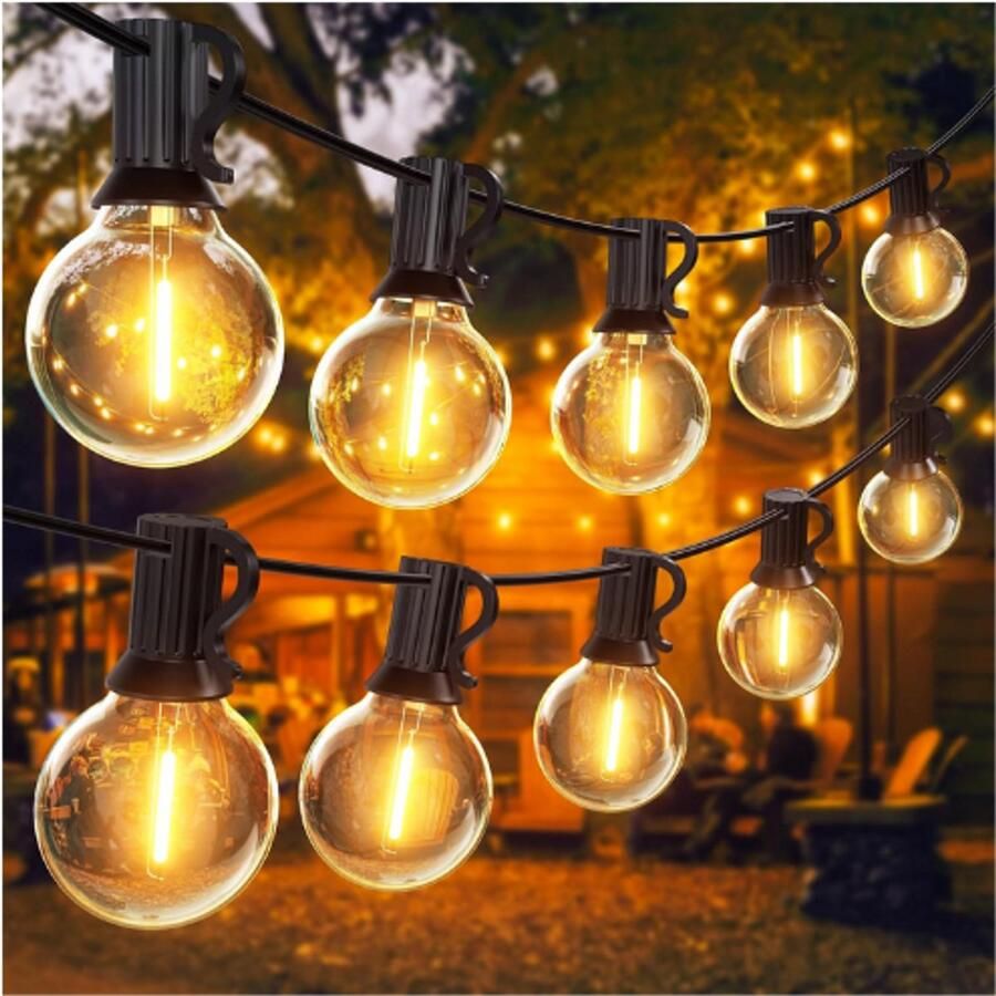 PEAM 30 Meters LED Buiten Lichtslingers G40 Buiten Lichtketting Lampen Hanglampen Warm Wit Tuinslingerverlichting met 50+2 LED Waterdichte Lampen voor Buiten Kerstfeest Decoratie