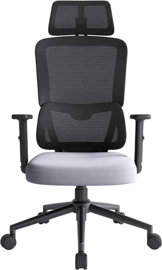 BOG 3W Ergonomische Bureaustoel Automatische Lendensteun & Verstelbare Hoofdsteun 2D Armleuningen Comfortabel Thuiswerken Grijs