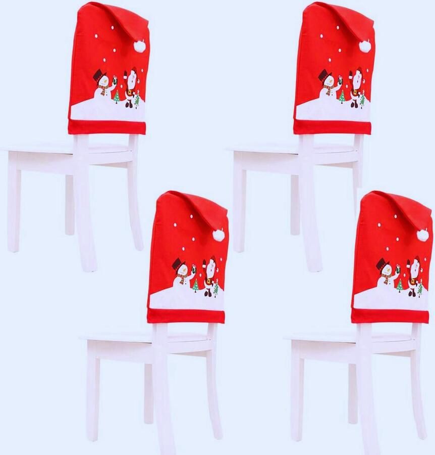 BOG 4 Stuks Kerststoel Rughoezen Met Hoed Decoratieve Stoelhoezen Voor Kerstdiner En Feestelijke Tafeldecoratie Xmas Party Accessoires 50 x 60 Cm