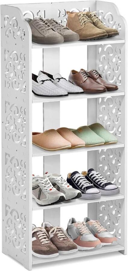 BOG 5-Lagen Schoenenrek Wit Moderne Staande Schoenenkast En Organizer Schoenentoren Van PVC-Platen Voor Gang Slaapkamer En Badkamer