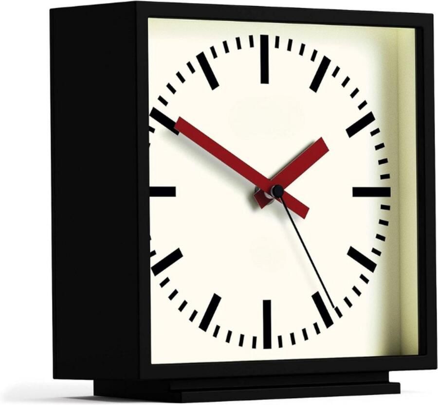 BOG Amp Bureauklok Vierkant Stationsklokontwerp Zwarte Kast Met Rode Wijzers Moderne Stijl Voor Bureau Tafelblad Schoorsteenmantel Plank Of Nachtkastje