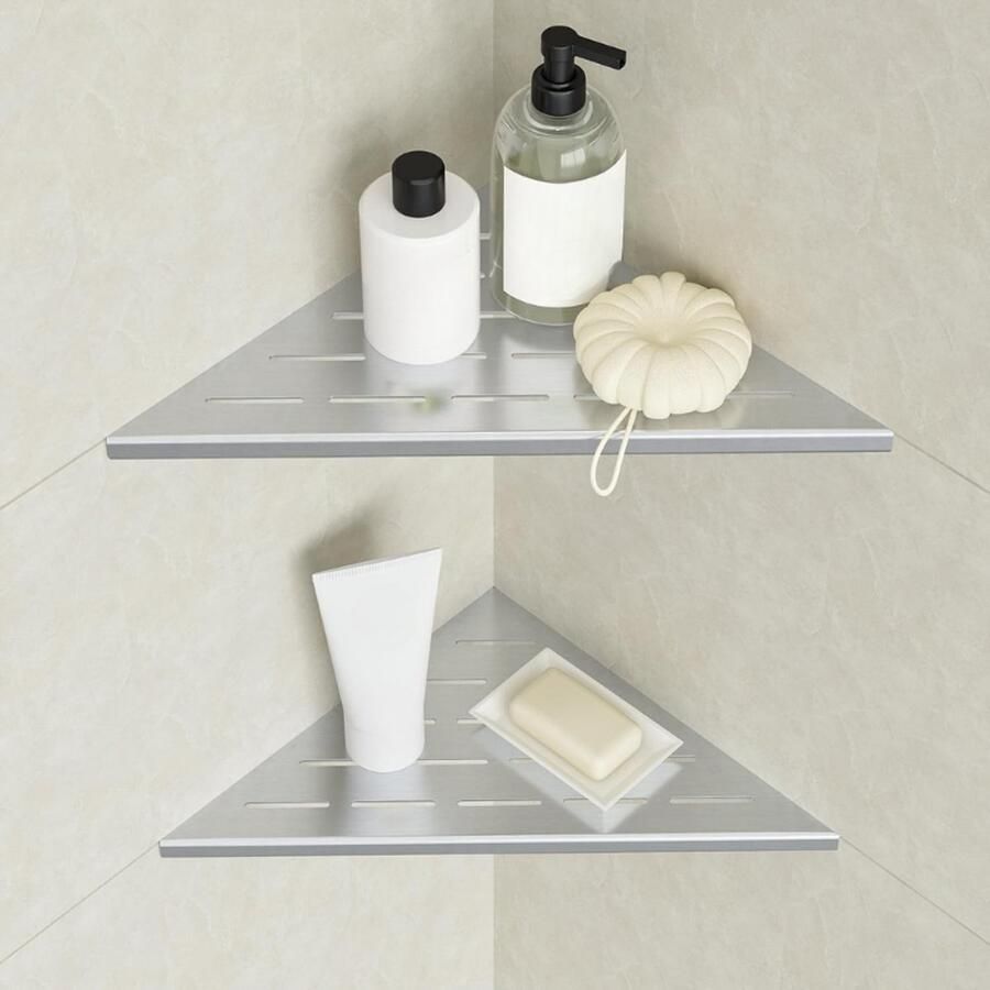BOG Badkamer Hoekplank 2 Stuks Roestvrij Staal Inbouw Doucheplank Voor Hoektegels RVS Wandrek Voor Keuken Of Badkamer 254 Mm Zilver