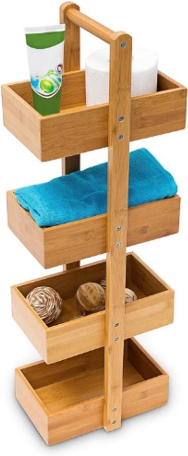 BOG Bamboe Badkamerrek 4 Lagen Opbergrek Houten Plankenrek Voor Handdoeken Keukenrek Staand Opbergrek Hout Natuurlijk 75x25x18cm