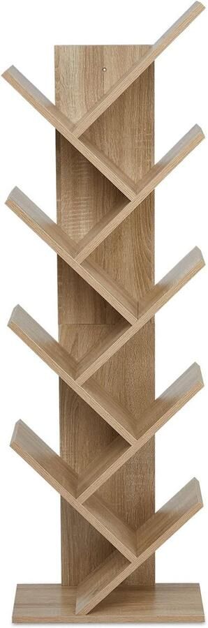 BOG Boomvormige Boekenkast 9 Vakken – Houten Opbergrek Voor Boeken- CD s & Tijdschriften- Stijlvol Thuis- En Kantoormeubel-Eiken- 40x20x127 Cm