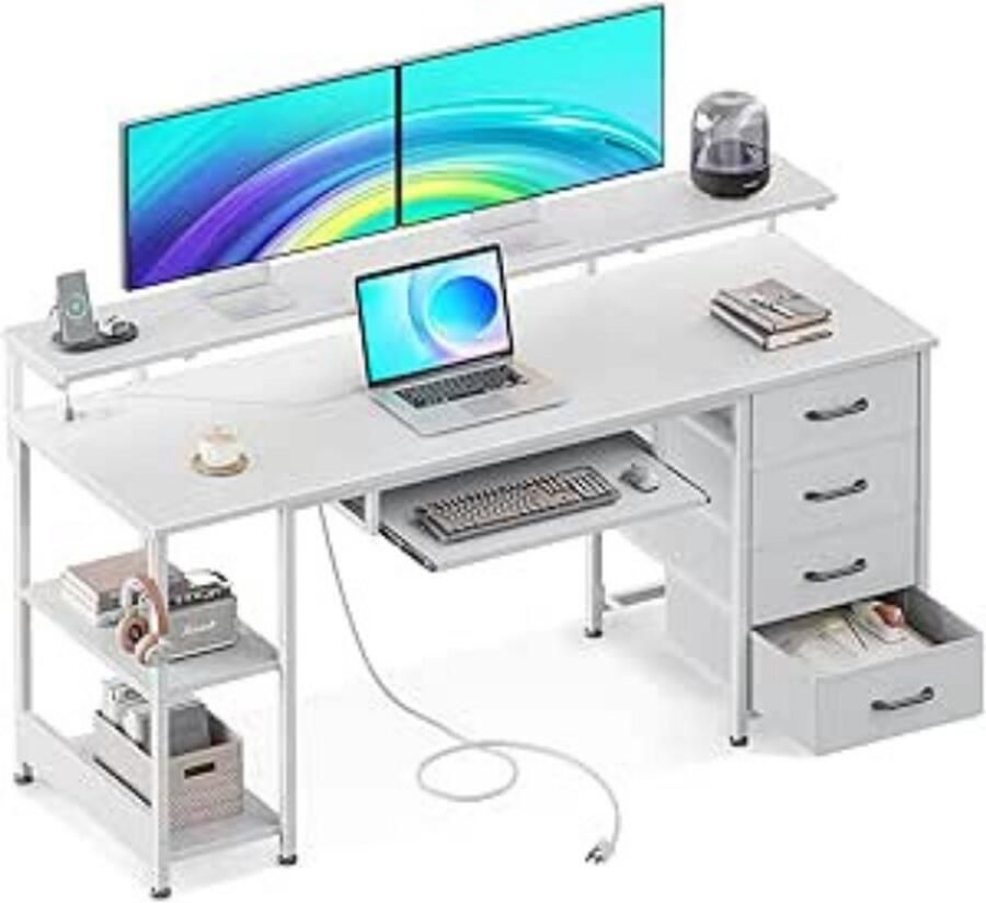 BOG Bureau Met 4 Laden Wit Computertafel Met Opbergruimte Kantoorbureau Voor Thuiskantoor Modern Schrijfbureau Met Laden Voor Documenten En Accessoires