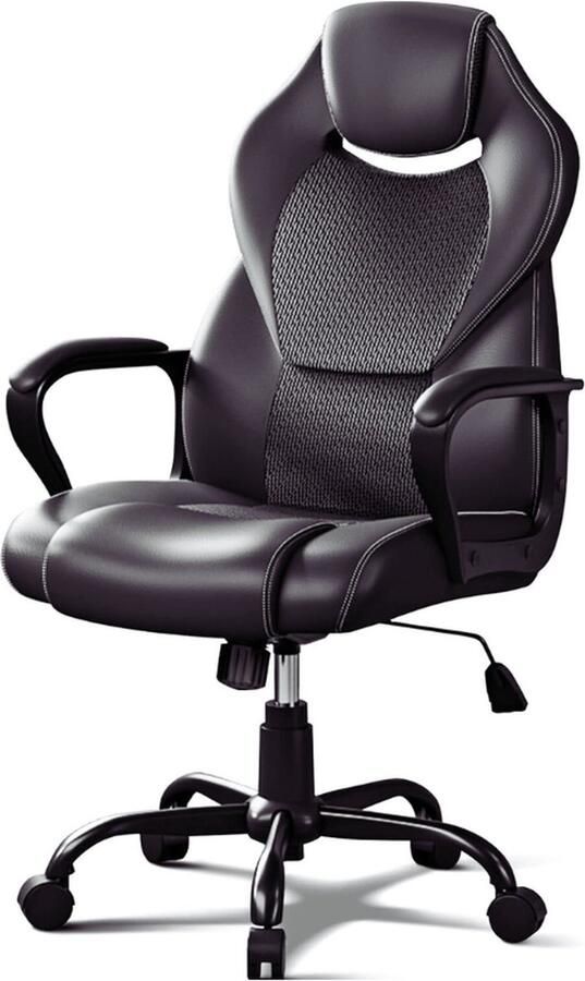 BOG Bureaustoel Directiestoel 150 Kg Draagvermogen Gamingstoel Ergonomisch PU-Leer PC-Stoel Draaistoel Met Zachte Gevoerde Armleuningen Kantelfunctie Zwart