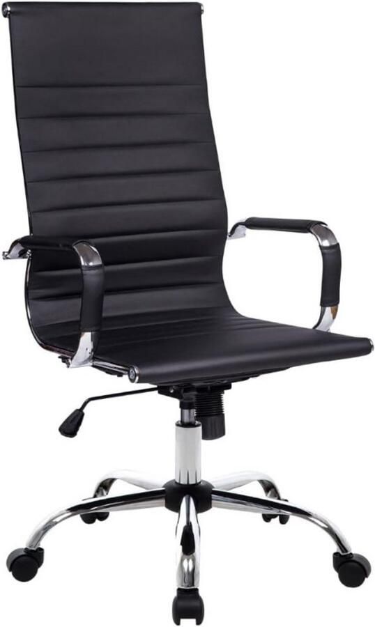 BOG Bureaustoel Elegance – Draaistoel – Ergonomisch Design – Zwart Kunstleer – Verchroomde Basis – Stalen Armleuningen