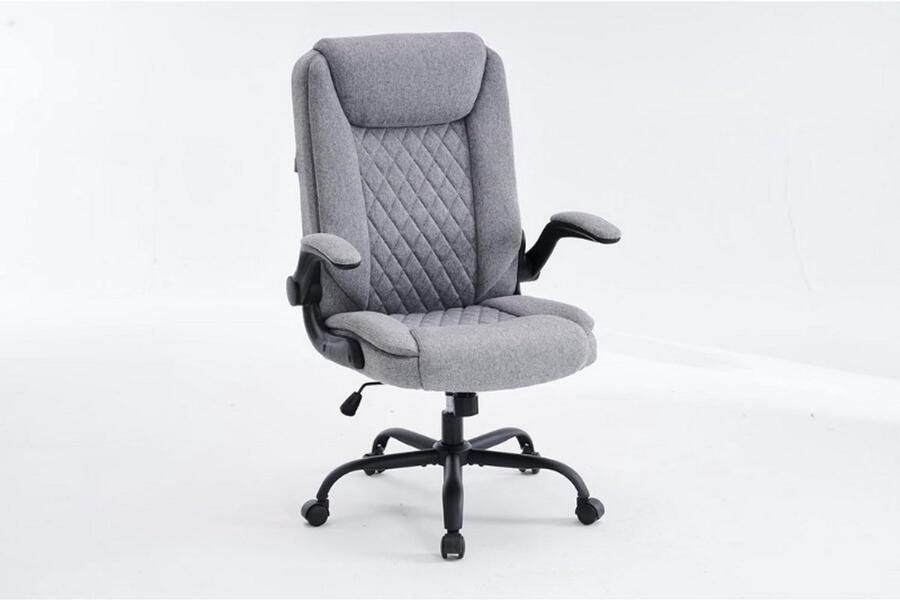 BOG Bureaustoel Ergonomische Bureaustoel Met Gevoerde Armleuningen Inklapbaar In Hoogte Verstelbaar Kantelfunctie En Hoofdsteun Comfortabel Voor Thuiskantoor Draagvermogen 150 Kg Grijs